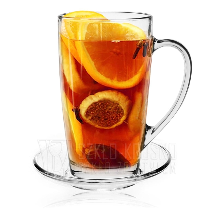 Szklanki kubki z uchem do kawy herbaty ALEX 400ml + SPODKI