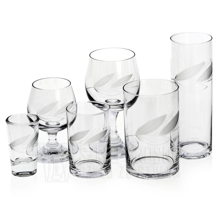 Komplet szkła użytkowego, zdobiony kieliszki + szklanki 36 el. "Listek II"