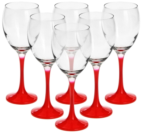Przejdź do produktu Piękne kieliszki z czerwoną stopką do wina 300ml